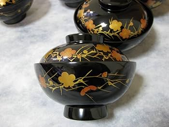 Amazon.co.jp: 特産布着請合輪島漆器5客組堅牢美術輪島塗吸物椀汁椀蓋