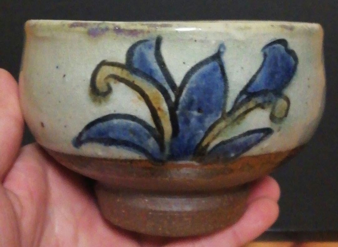 逢絢亭・茶道具 茶碗 京焼 瑠璃釉 月に夜桜の図 木田義仁 共箱入り