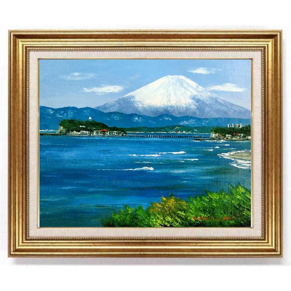 油絵「海岸の風景」F8号大きめキャンバス 絵画 原画 油彩画 夏 油絵