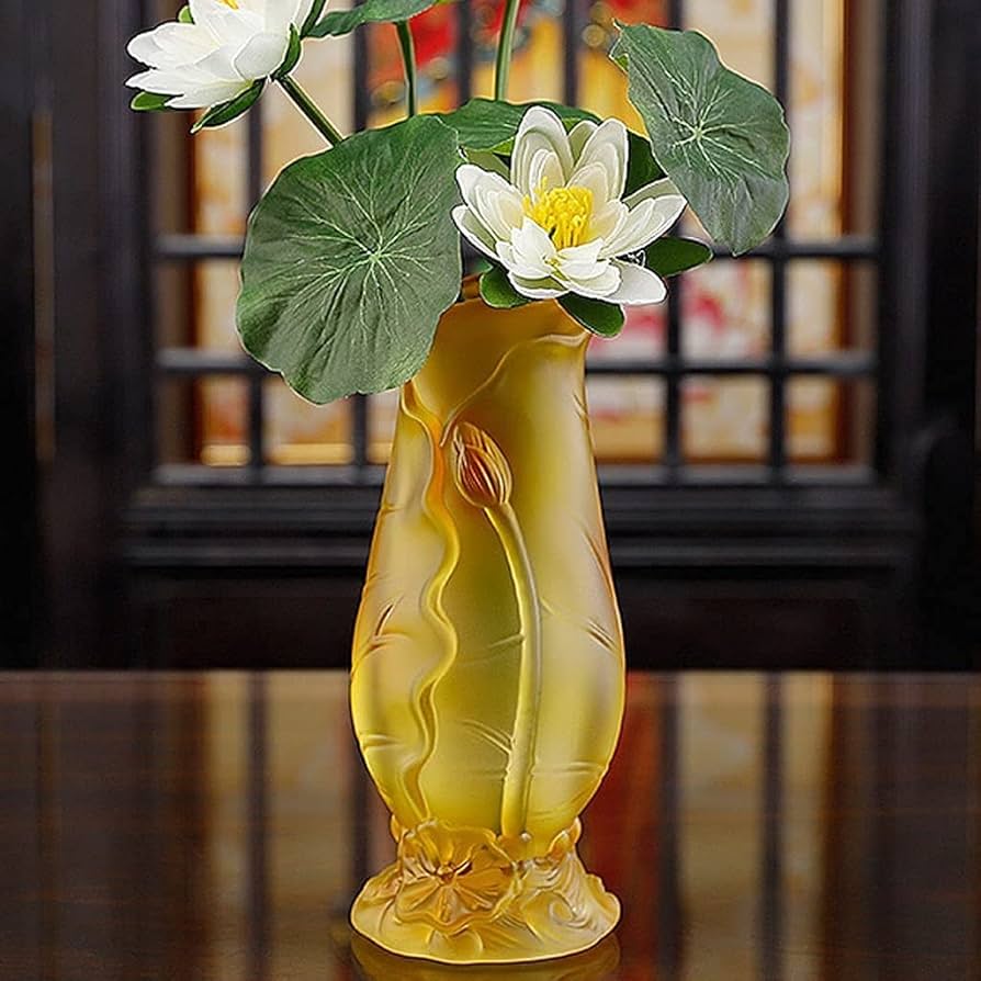 Amazon.co.jp: 花瓶 イエローガラス花瓶 高さ20cm 幅10cm ドライまたは
