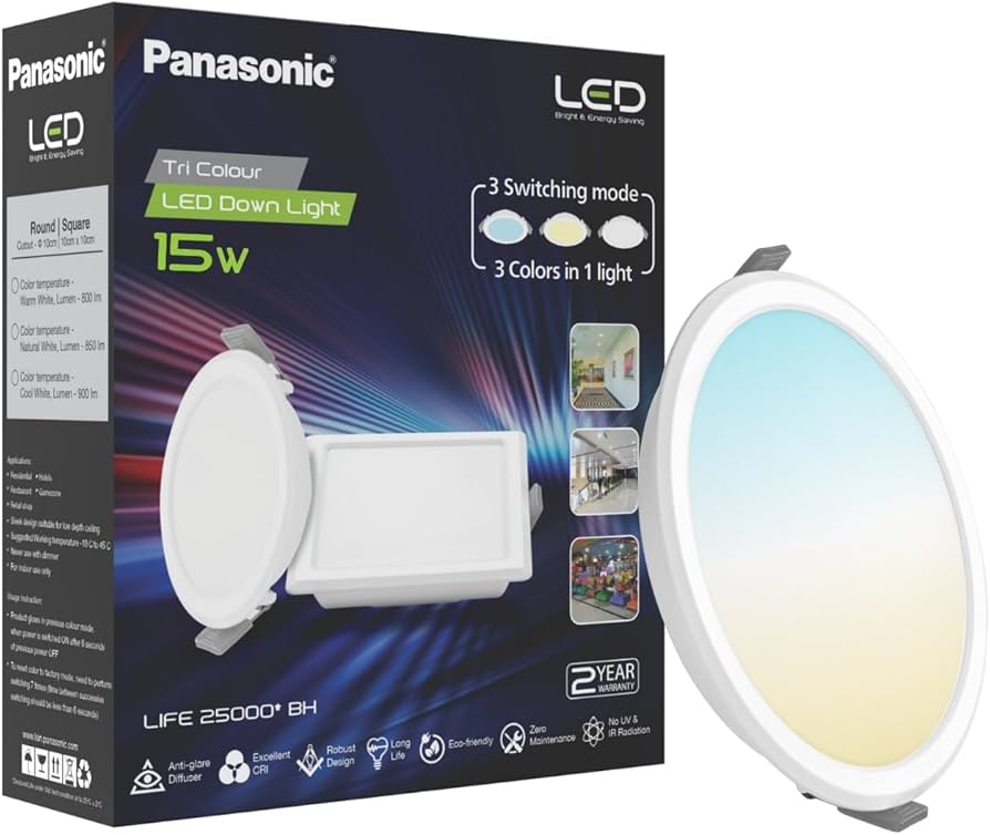 Panasonic 15W 3 in 1 Colour Downlight, Tri Colour Rund False