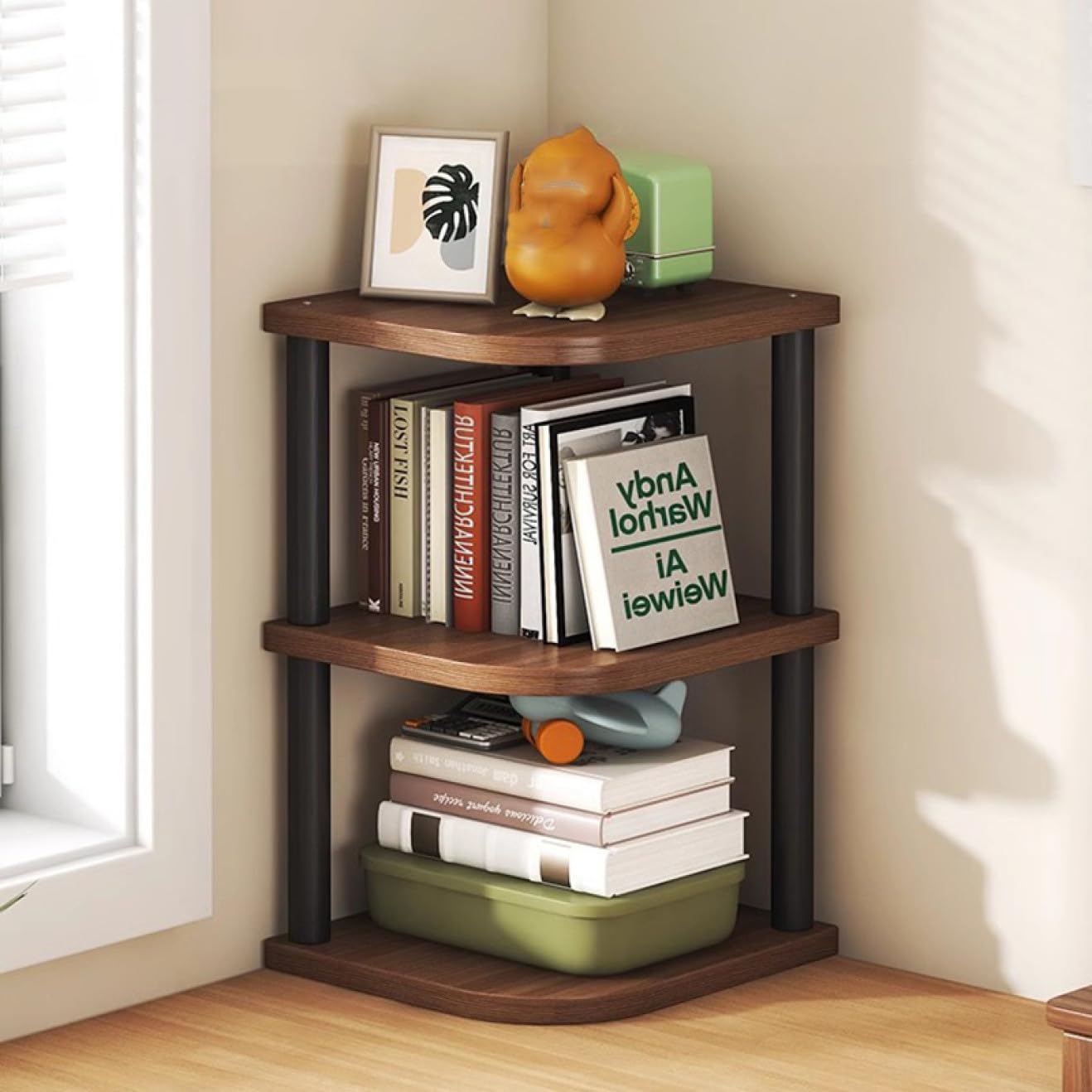 Amazon｜MJKQ9 コーナーラック 木製 コーナーシェルフ 書類整理 収納
