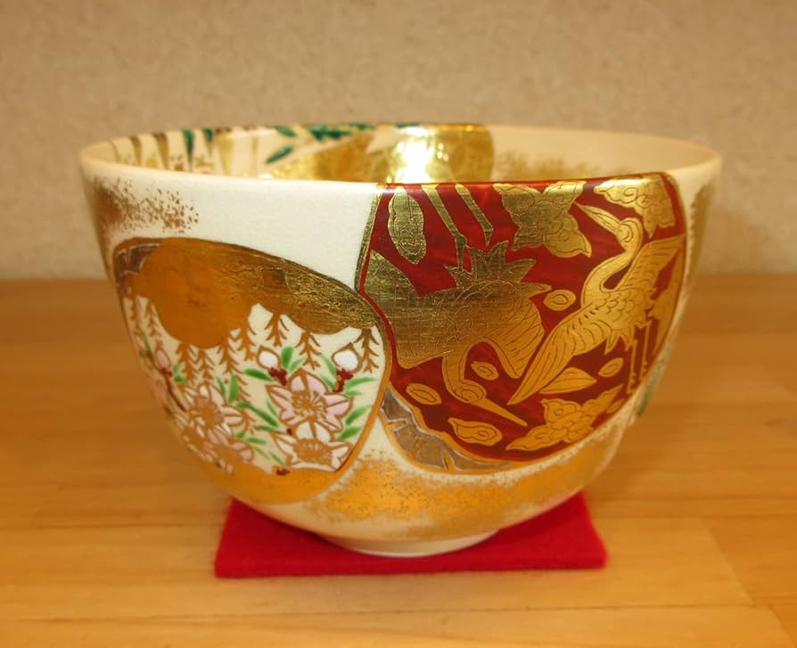 送料込【逢絢亭・新品】茶道具 茶碗 京焼 仁清写 南天の図 手塚充 共