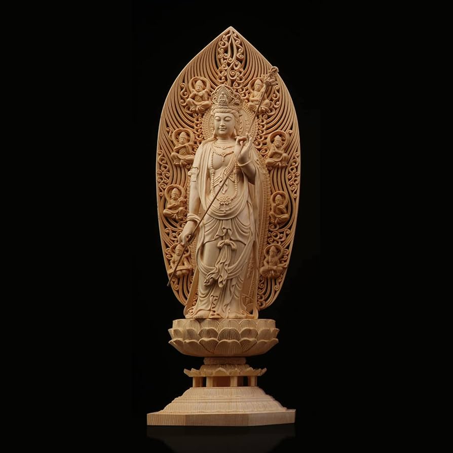 Amazon｜精品木彫り桧木製置物 仏像 薬師三尊 仏壇仏像 【 日光菩薩