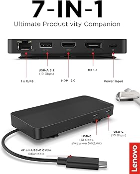 Amazon.com: Lenovo USB-C Dual Display Travel Dock - 7 Ports