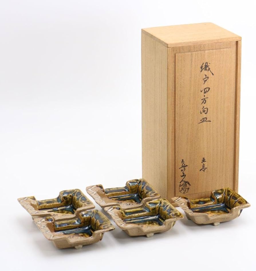 北大路魯山人作 織部四方向皿 五客 向付 共箱 DR295 KZ 【公式通販】