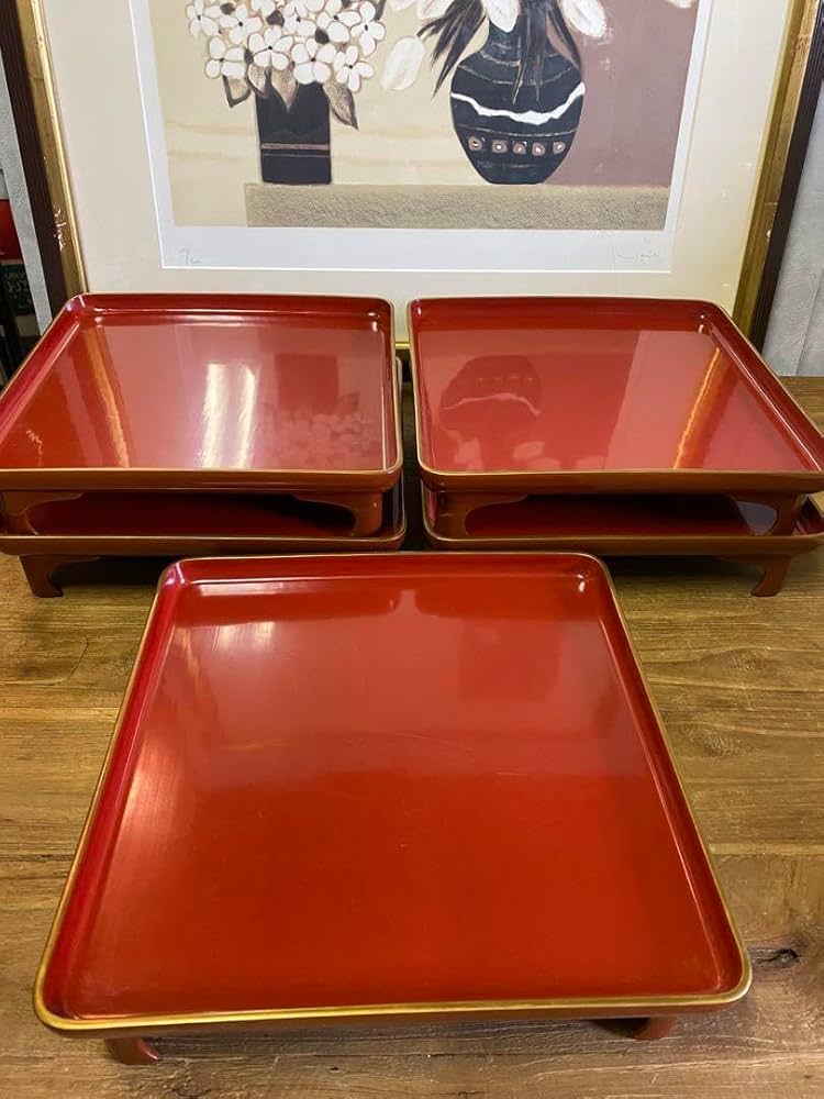 デッドストック！前大峰作！極上沈黒草文の映える脚付四方膳（