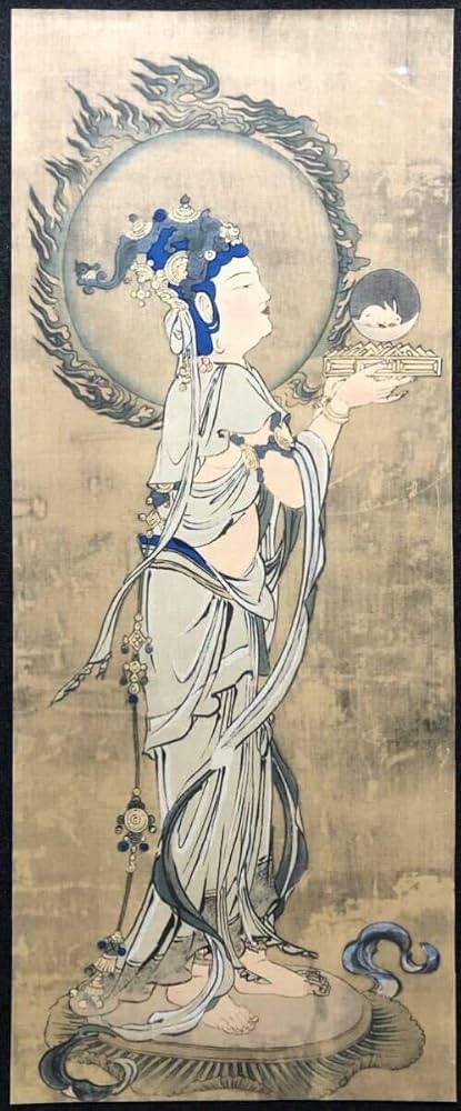 Amazon.co.jp: 木版画宅麿勝賀筆【月天図】原画東寺所蔵大短冊判明治期