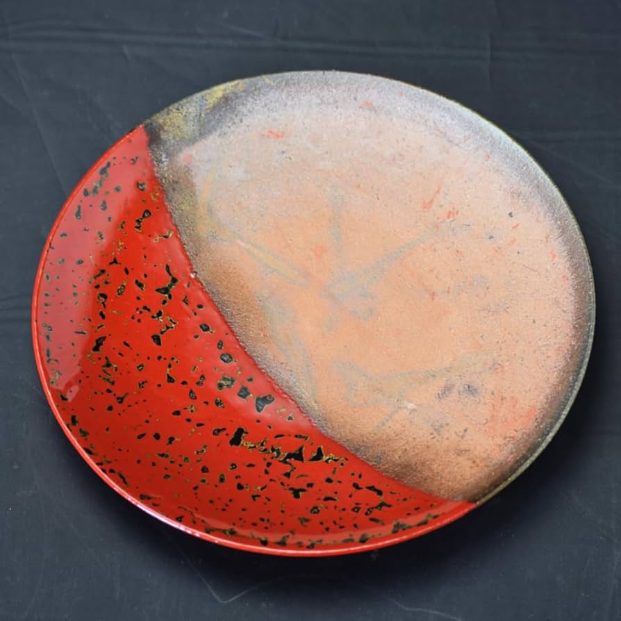 Amazon.co.jp: 7寸皿 津軽塗 × 津軽金山焼【赤上げ】高さ2.5cm-幅21.0