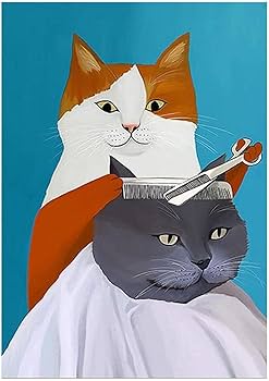 Amazon.co.jp: aksldf 動物猫床屋キャンバス絵画北欧スタイルの子供の