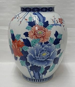 Amazon.co.jp: 有田焼 伊万里 忠山作 白磁染付牡丹、梅紋花瓶 飾り壺