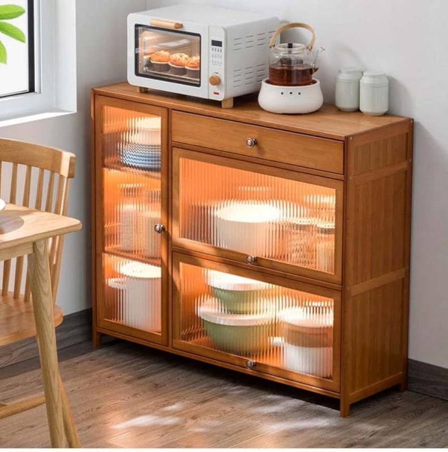 Amazon｜EREVNPAM 食器棚 キャビネット チェスト 中型 大型 2段 3段 竹