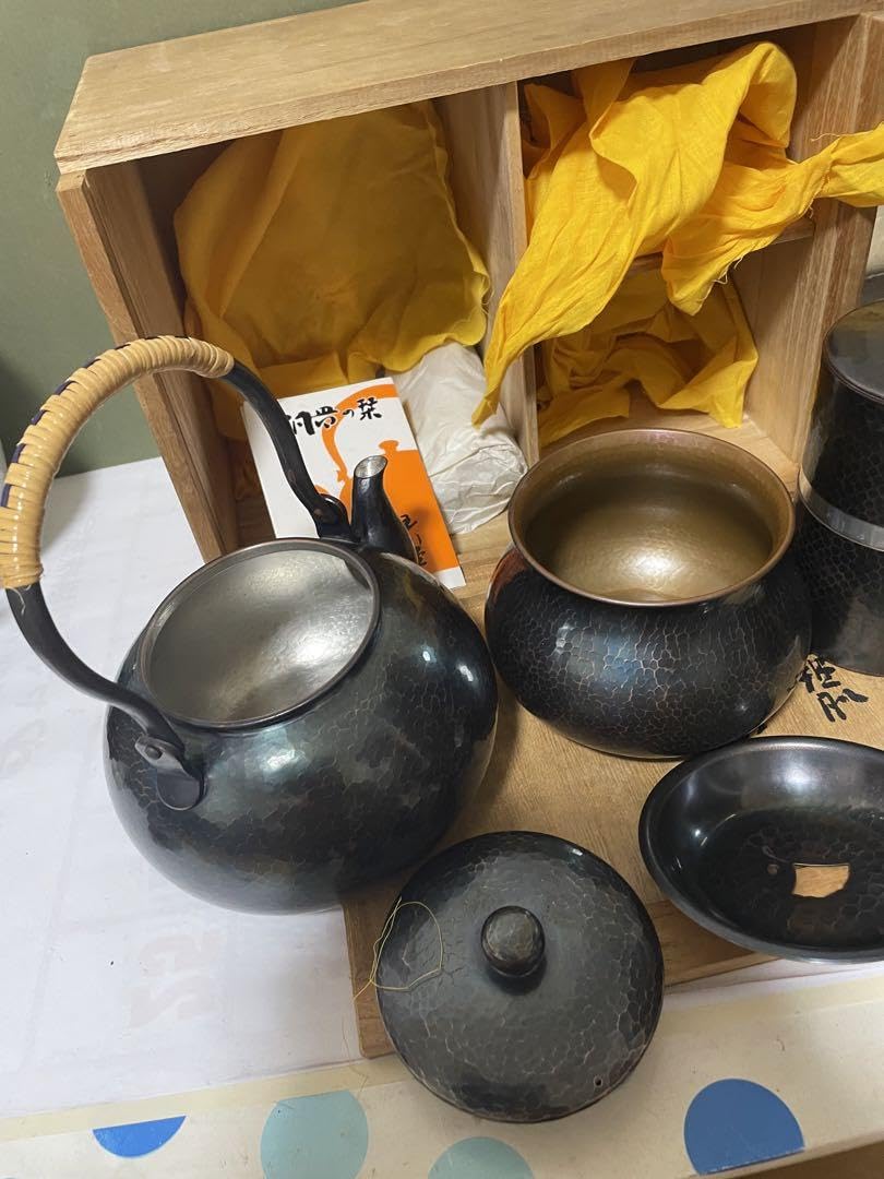 玉川堂 紫金鎚肌 鎚起銅器 茶器揃 湯沸 他 茶托 / 建水