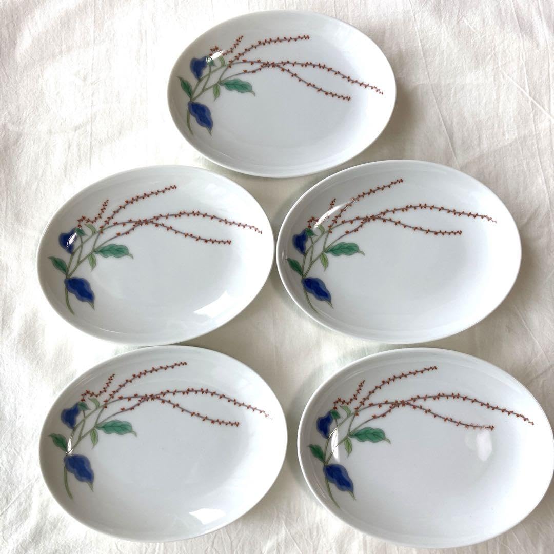 1826 深川製磁水引草楕円皿5客24cm 未使用