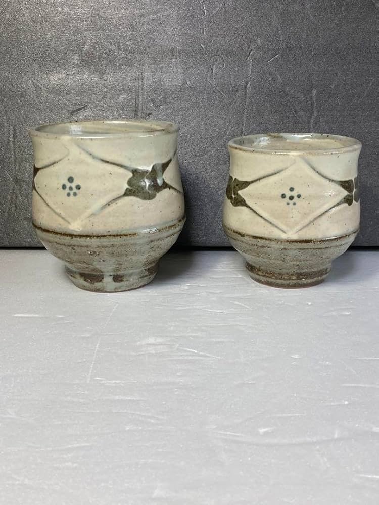 益子焼 島岡達三 湯飲み茶碗ペア 人間国宝 島岡達三 象嵌夫婦湯呑 益子