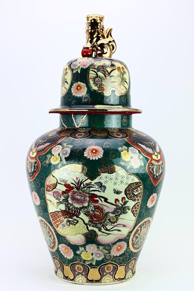 Amazon｜品 緑 薩摩焼 九谷焼き 豪華金彩 花瓶 壺 飾り壺 花 染付 大壺