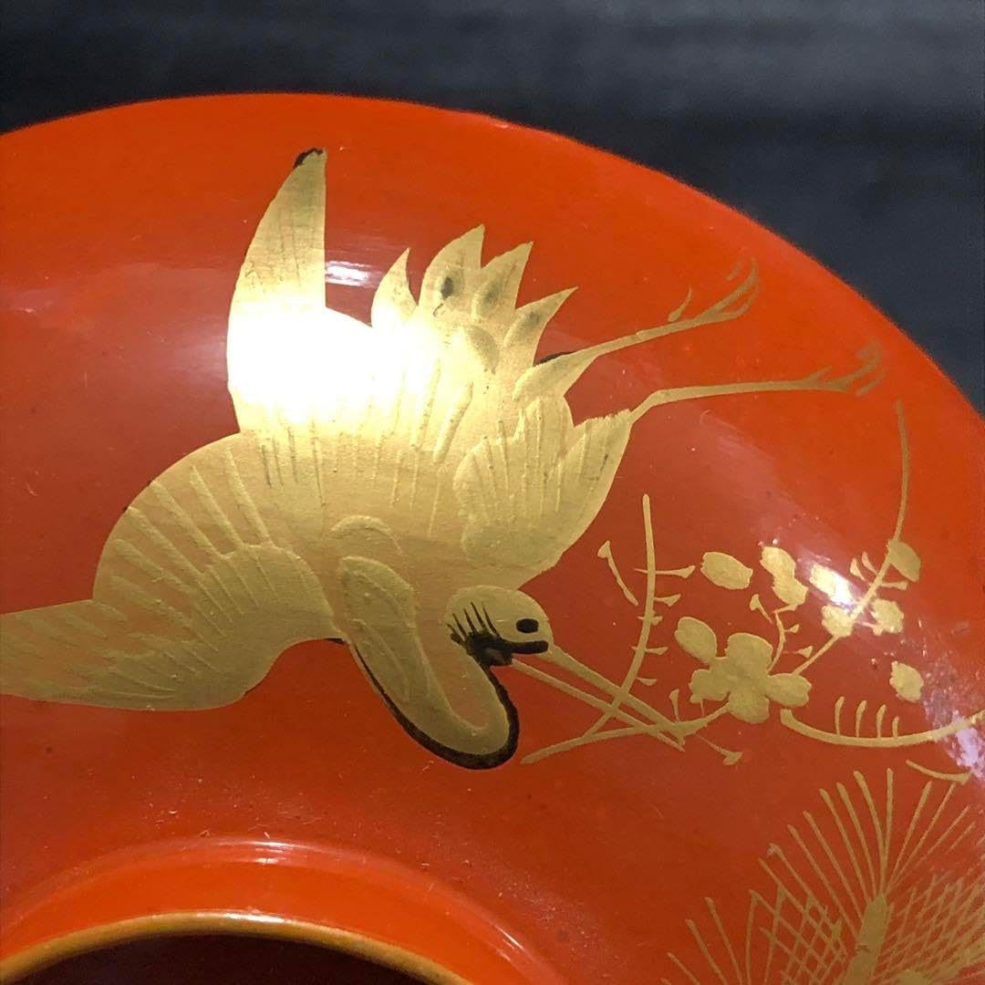 デッドストック！深みある糸目紅溜塗に極上稲穂福来雀蒔絵のお椀2点