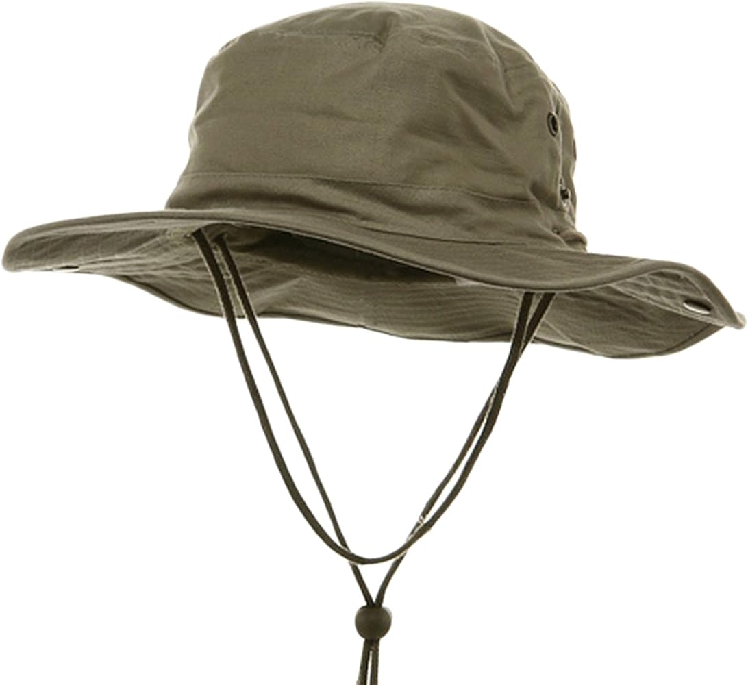 MG Brushed Twill Aussie Side Snap Hat w/ Chin Cord (Khaki, Small
