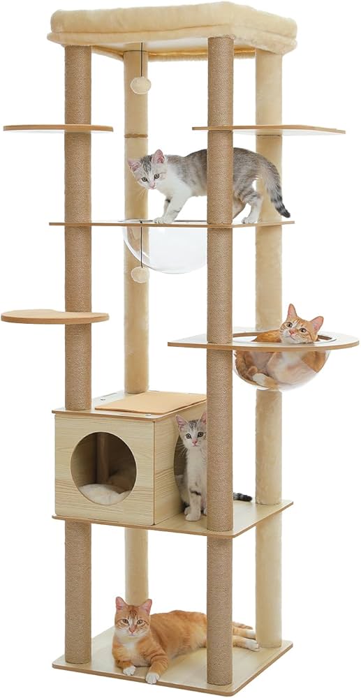 Amazon | PAWZ Road キャットタワー 木製 大型猫スリム 宇宙船 180 猫