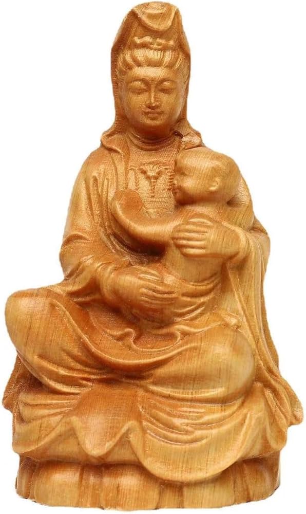 Amazon｜dsdsad 木彫りの仏像 慈母観音坐像（高さ10cm×巾5.5cm）『安産