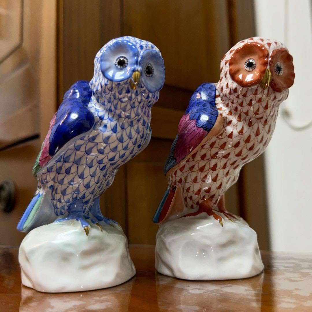 Herendヘレンド ミニフクロウ ブルー青 フィギュリン磁器 ヘレンド