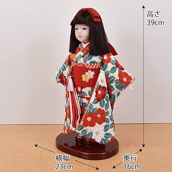 Amazon | 市松人形 ケース飾り コンパクト 抱き人形 松寿 紅白椿 8号