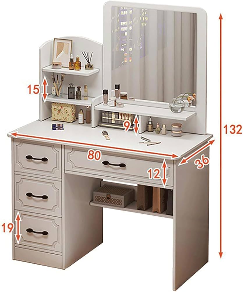 Amazon｜ドレッサー ホワイト化粧台、引き出し4つ付き化粧台セット