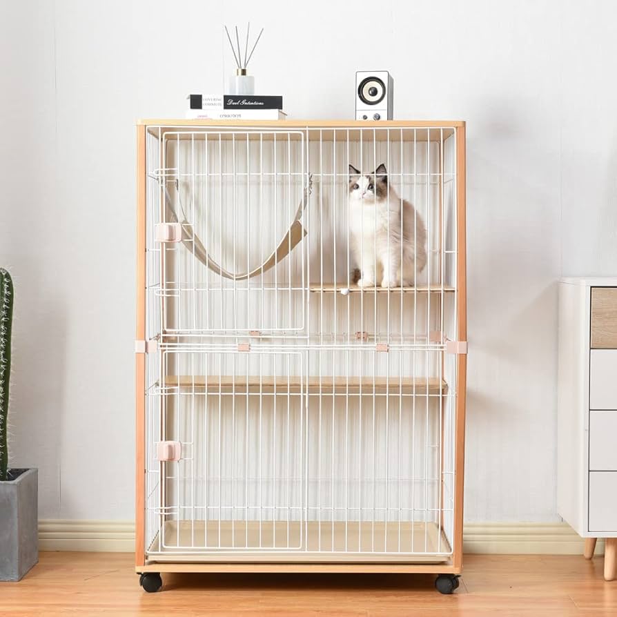 Amazon.co.jp: Purlove 猫 ケージ キャットケージ 2段 木製フレーム 猫