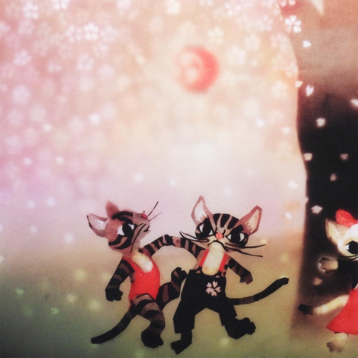 藤城清治2枚セット(版画/切り絵/美術/ポスター)猫.小人.花.チューリップ 香