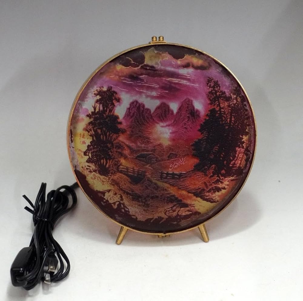 エミールガレ山景紋 プレート 卓上照明スタンド技法カメオ彫 被せガラス