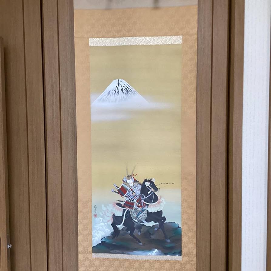 安田靫彦 絹本着色掛軸一幅 【武者之図】 共箱 肉筆画 軸先