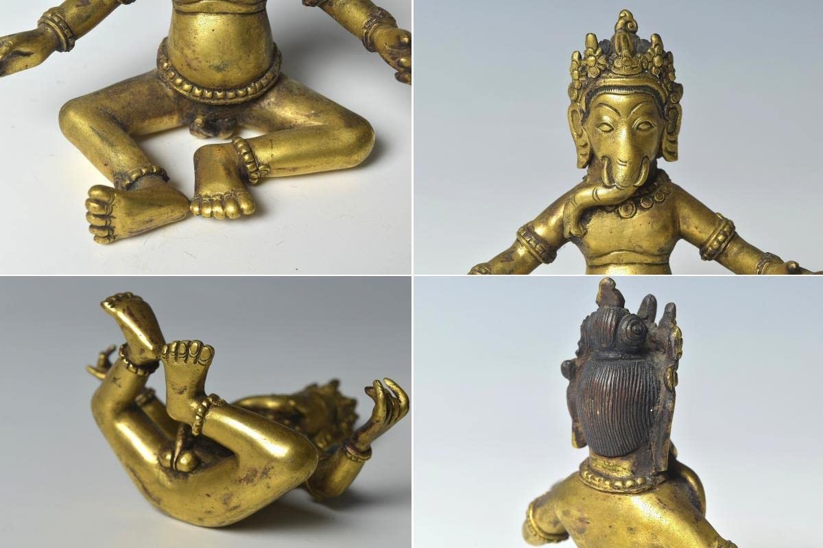 古仏像，古銅製，清時代。 Amazon.co.jp: 中国古玩古銅塗金歓喜仏