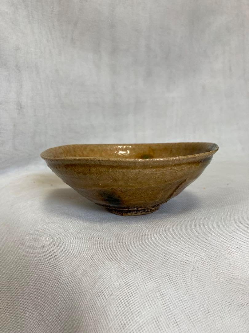 赤津焼錠鉄黄瀬戸平茶碗 山口錠鉄造 織部平茶碗（共箱）