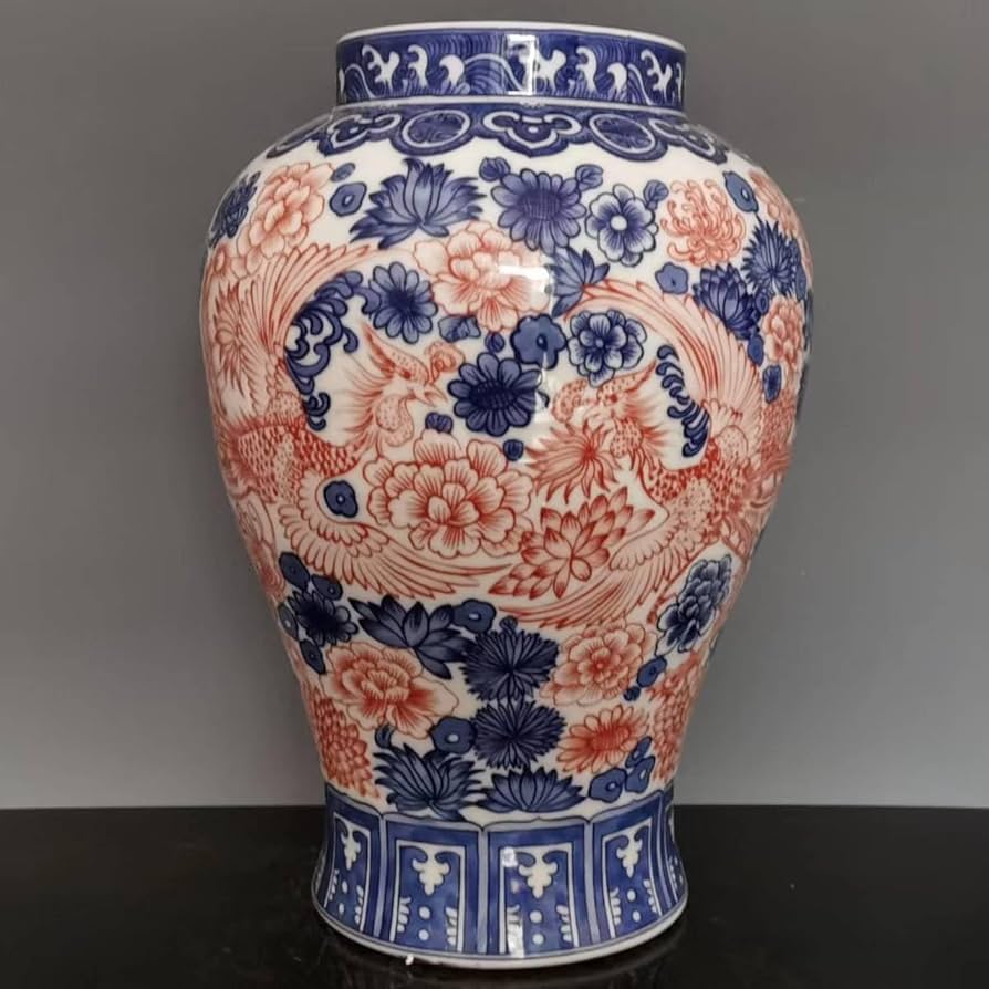 中国古玩 大清乾隆年製 紅釉龍鳳文様 花瓶