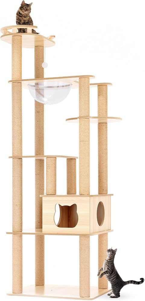 Amazon | 猫家族 キャットタワー 木製 高さ180cmスリムタワー 宇宙船