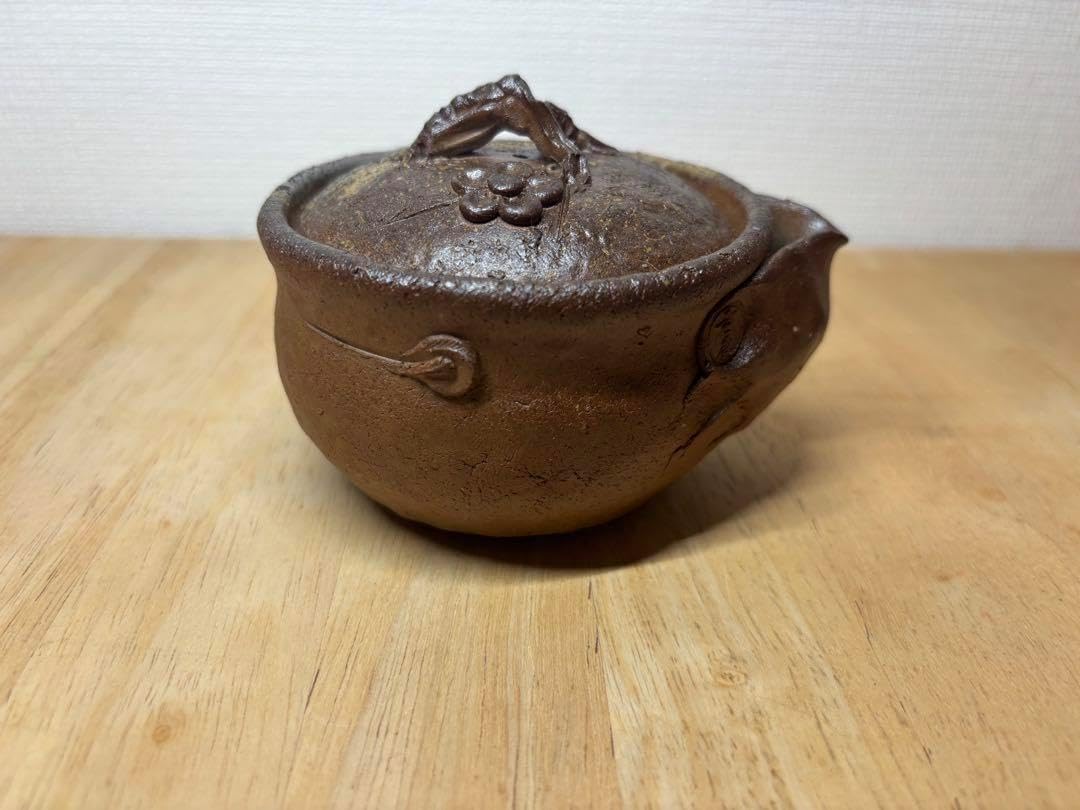 ㊲備前焼 宝瓶 登り窯 白梅 梅 うめ ウメ 手びねり 6角 急須 ㊲備前焼