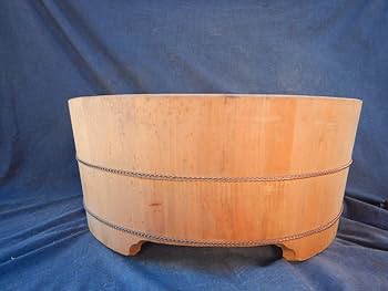 Amazon.co.jp: SK.木製桶木桶昭和レトロアンティークたらい水桶小道具