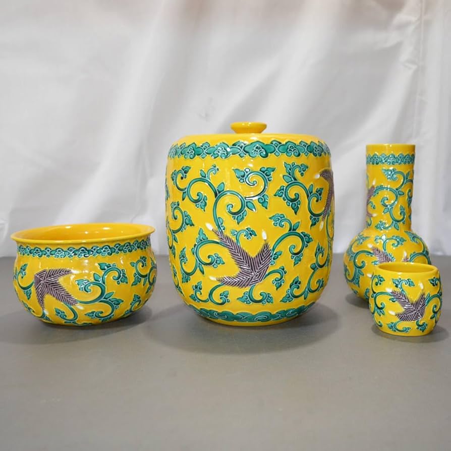 R146 皆具 『平安 昭阿弥造』『黄交趾』『台子皆具』 共箱 茶道具