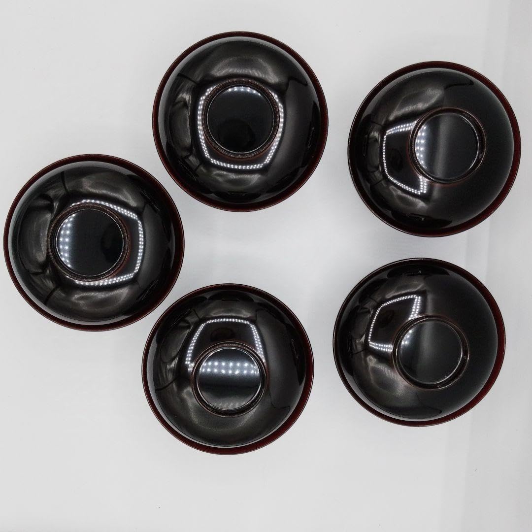 ほぼ 懐石道具 木製黒塗 金彩花蒔絵 汁椀5客揃 瑾斎の漆器 内朱 元箱