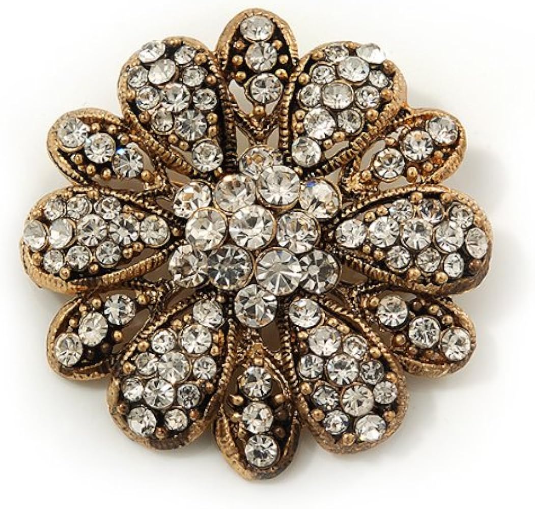 Amazon | ヴィンテージスワロフスキークリスタル花柄ブローチ