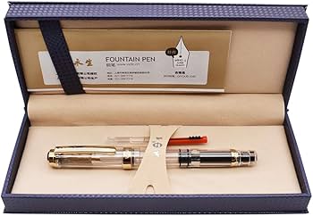 Amazon | Wing Sung 698 14K 万年筆 細字 クリア透明ゴールドトリム