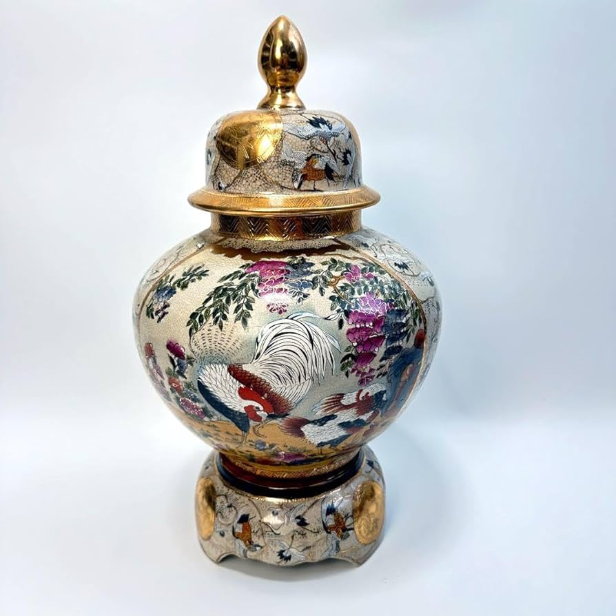 Amazon.co.jp: 金彩 薩摩焼 栄盛窯 瀧山作 壺 NIT 花瓶 骨董品 飾壺