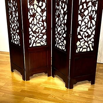 PayPay対応 折りたたみ 4連パーテーション 間仕切り 木製 透かし彫り