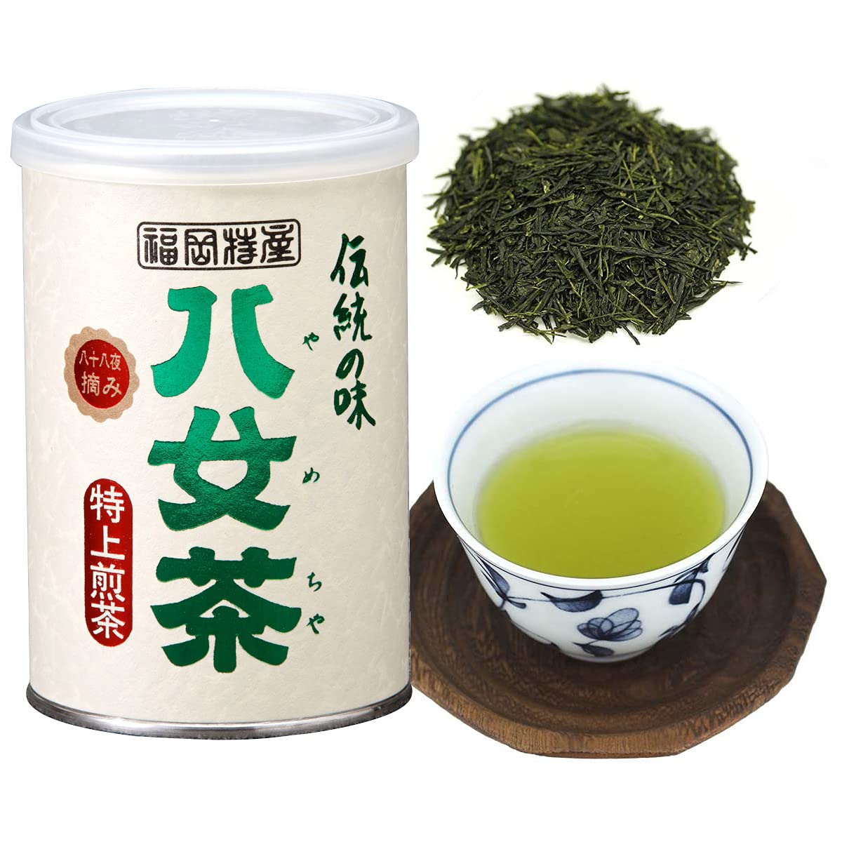 Amazon.co.jp: 八女茶 お茶 緑茶 茶葉 特上煎茶 100g 缶詰 九州 福岡
