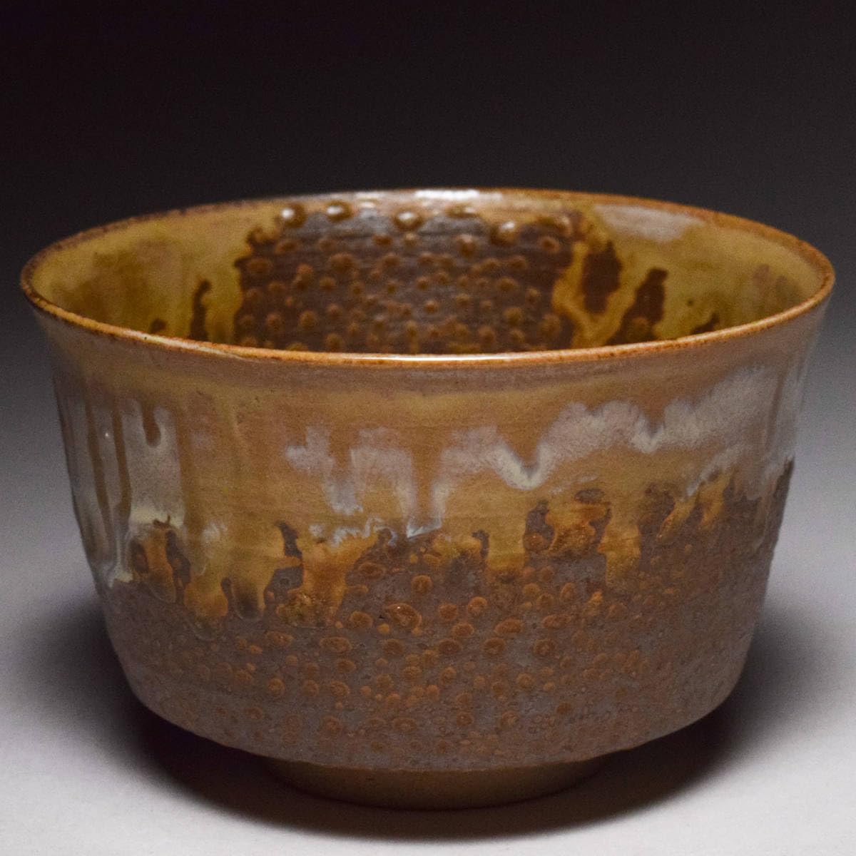 T595 茶碗 『高取焼』『掛分釉 茶碗』『亀井味楽 造』 共箱 抹茶碗