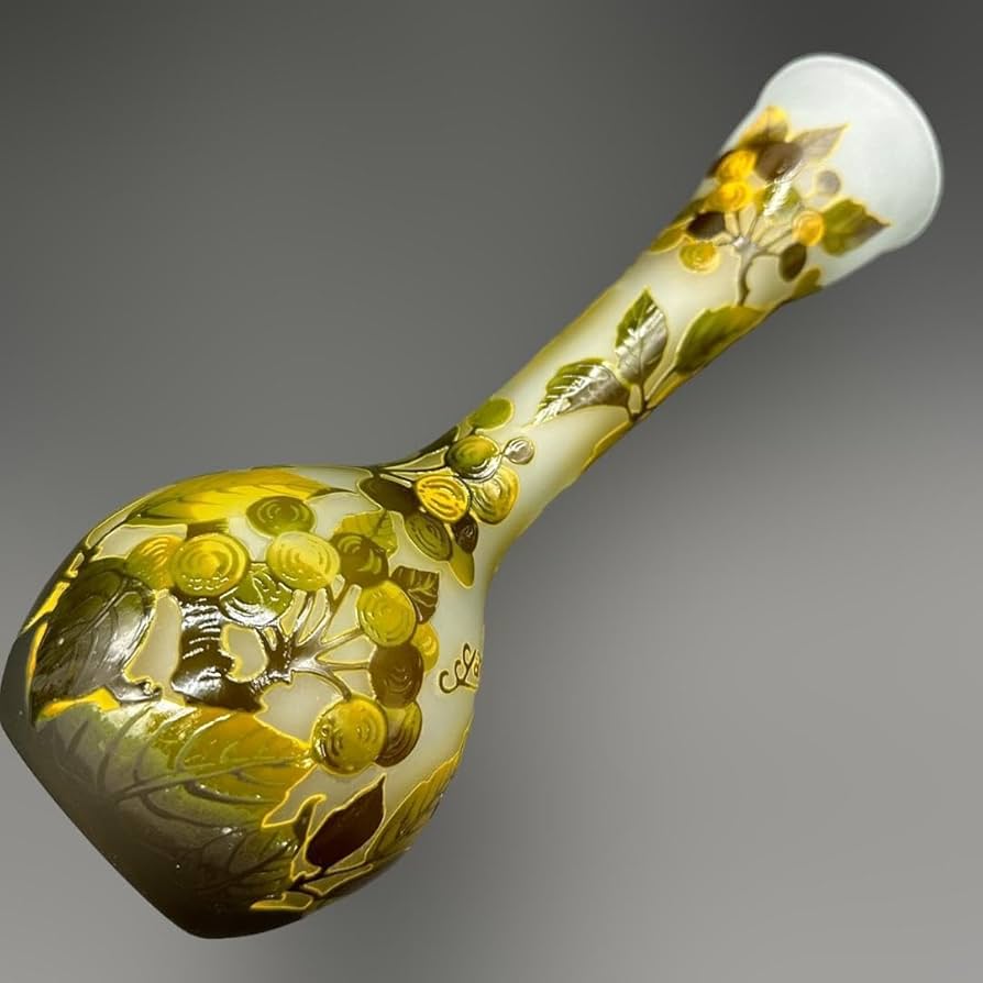 エミールガレ 鶴首 花瓶 カメオ彫り 被せガラス 高さ26cm Amazon.co