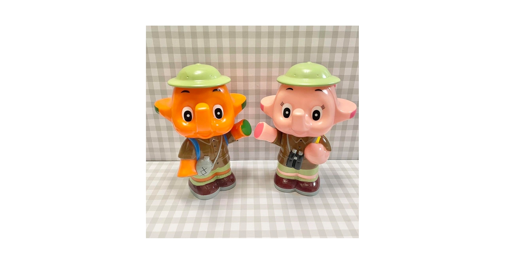 当時物】希少サトちゃんサトコちゃん探検家貯金箱2体セット 30cm