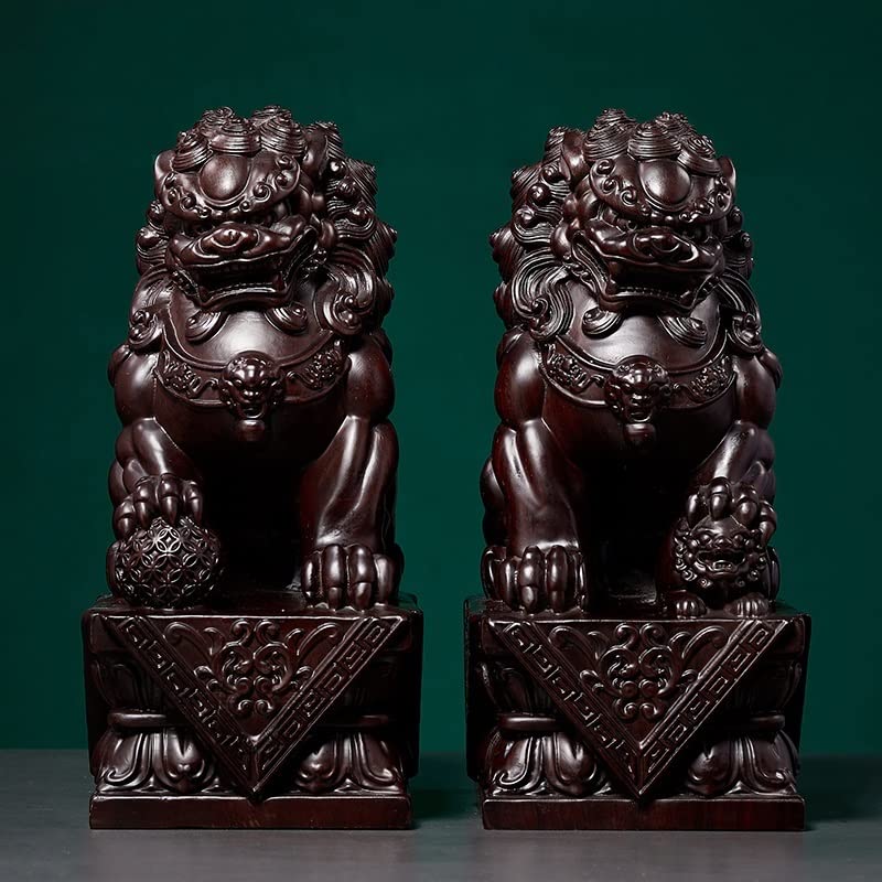 獅子置物 狛犬 一対木製彫刻 魔除け 風水 縁起神社 寺社 家庭用 風水グッズ