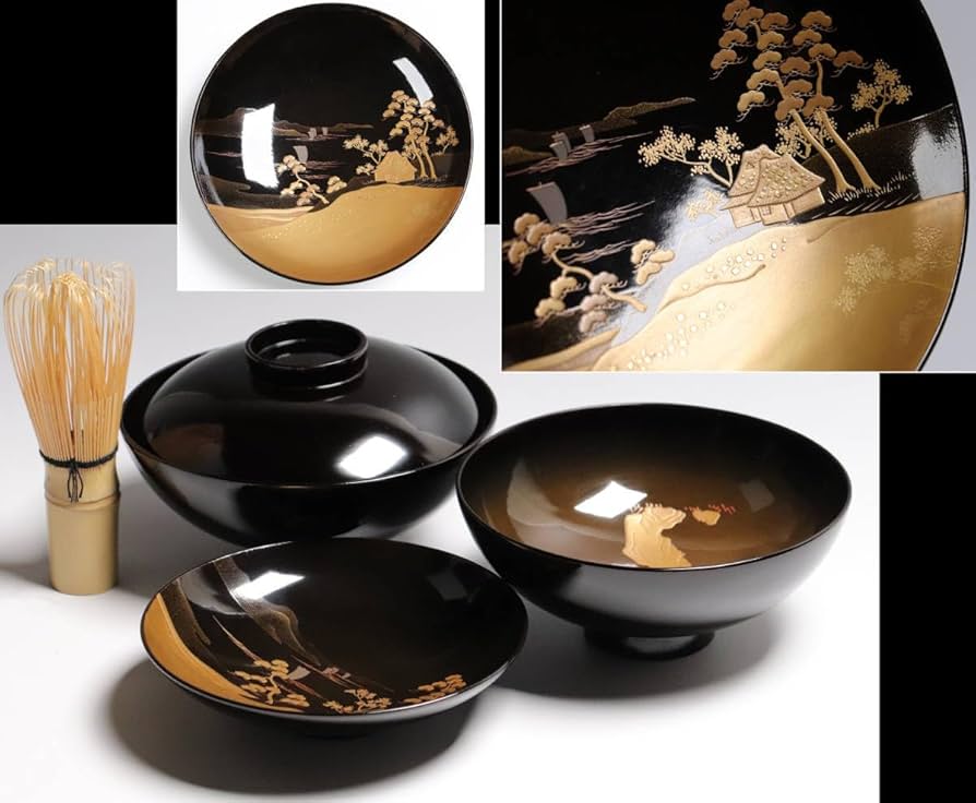 流】能登輪島塗 雲錦蒔絵吸物椀十客 箱付 KJ273