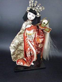 Amazon | 兜引き 日本人形 振袖 34cm 豪華な朱色 花柄着物 日本女性